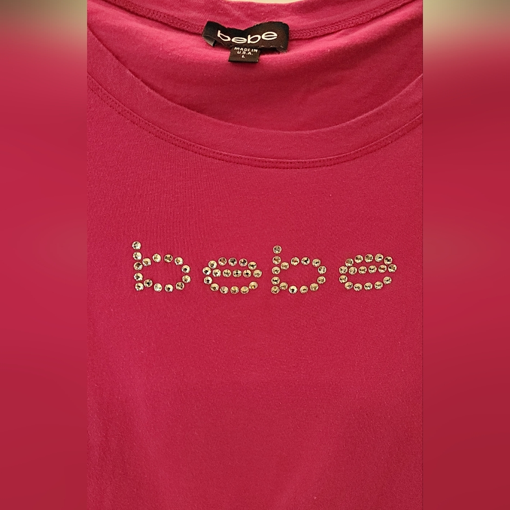 Womens bebe Logo Rhinestone Top Size L - Picture 2 of 6